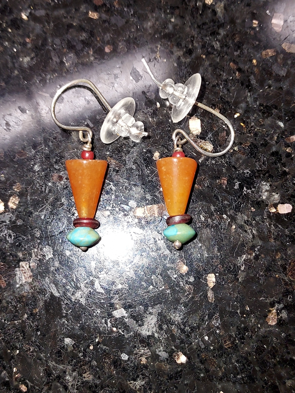Handcrafted Orange and Turquoise Drop Earrings - Boho Women Jewelry
